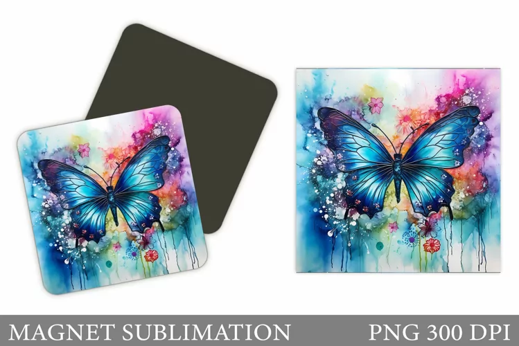 Butterfly Square Magnet. Butterflies Magnet Sublimation