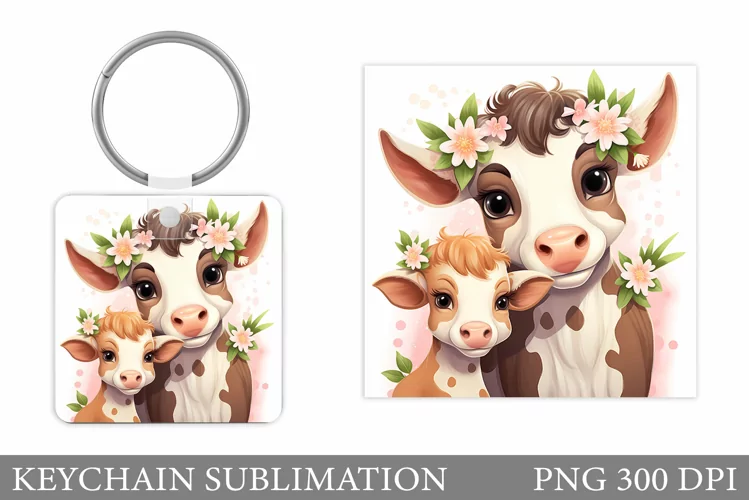 Cow Mother's Day Keychain. Cute Cow Keychain Sublimation