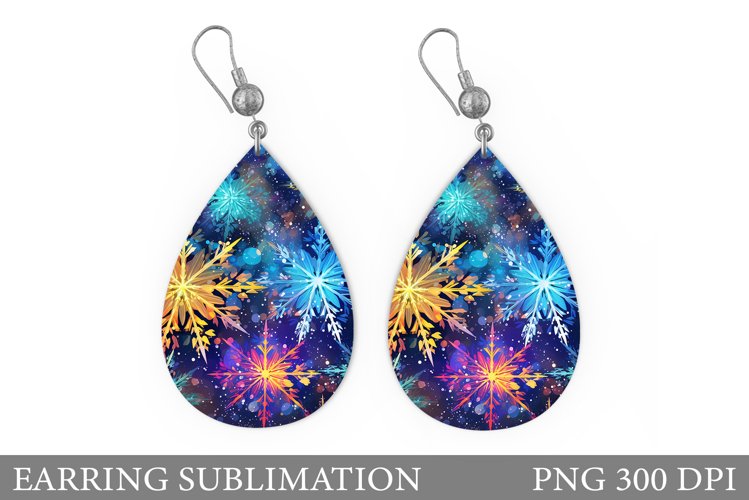 Snowflakes Earring Sublimation. Teardrop Winter Earring