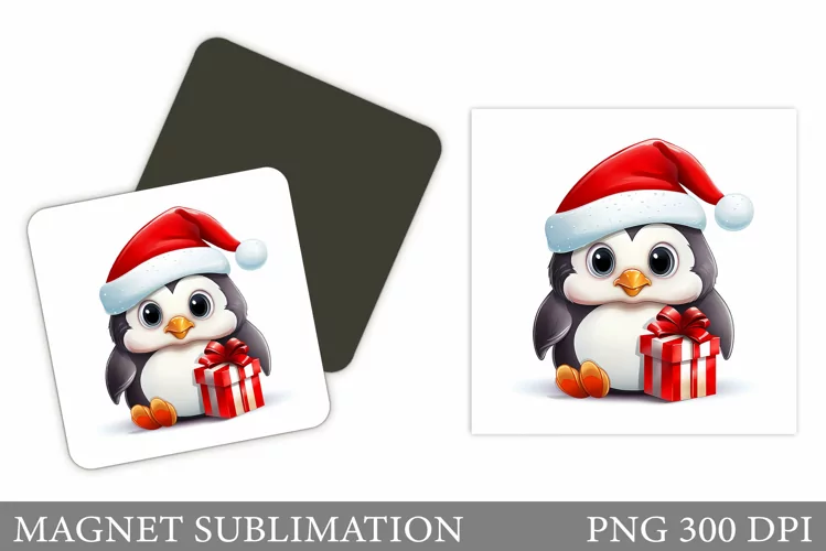 Christmas Penguin Magnet. Cute Penguin Magnet Sublimation