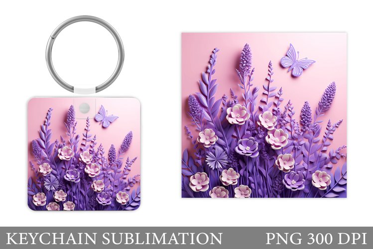 Butterfly Keychain Sublimation. Flowers Square Keychain