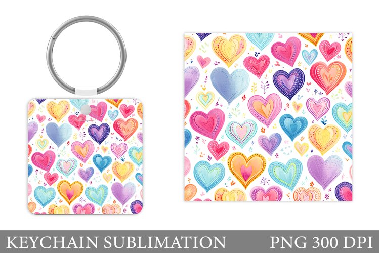 Hearts Keychain Design. Rainbow Hearts Keychain Sublimation