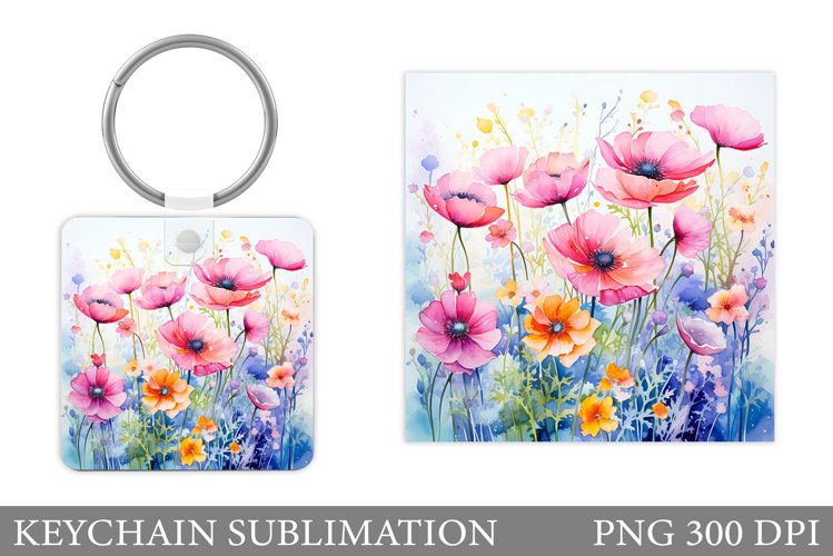 Flowers Keychain Sublimation. Wildflowers Keychain Design example image 1