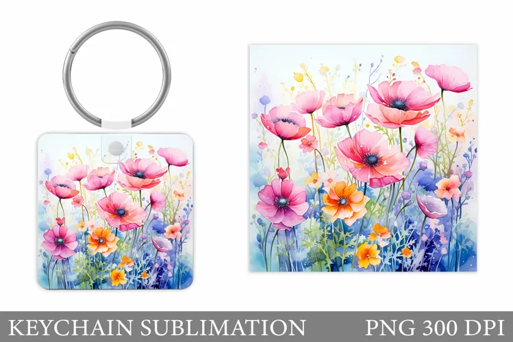 Flowers Keychain Sublimation. Wildflowers Keychain Design