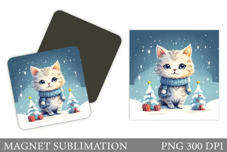 Cute Cat Magnet. Christmas Cat Magnet Sublimation