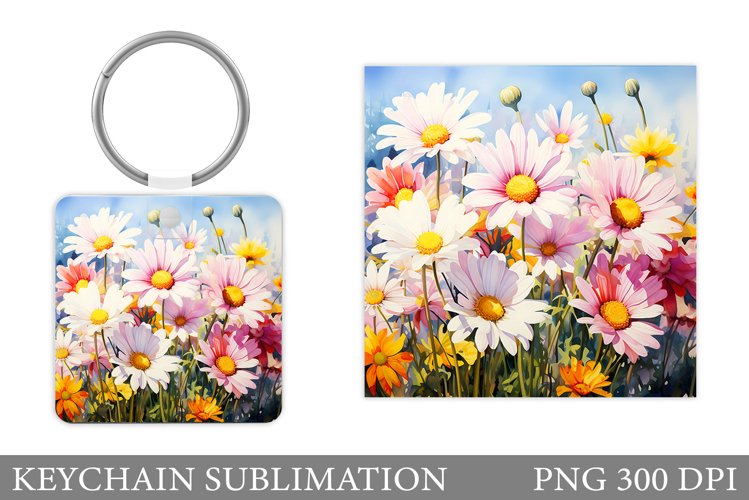 Flowers Keychain Design. Daisy Flowers Keychain Sublimation