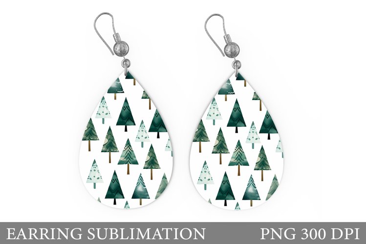 Christmas Tree Watercolor Earring Sublimation example image 1