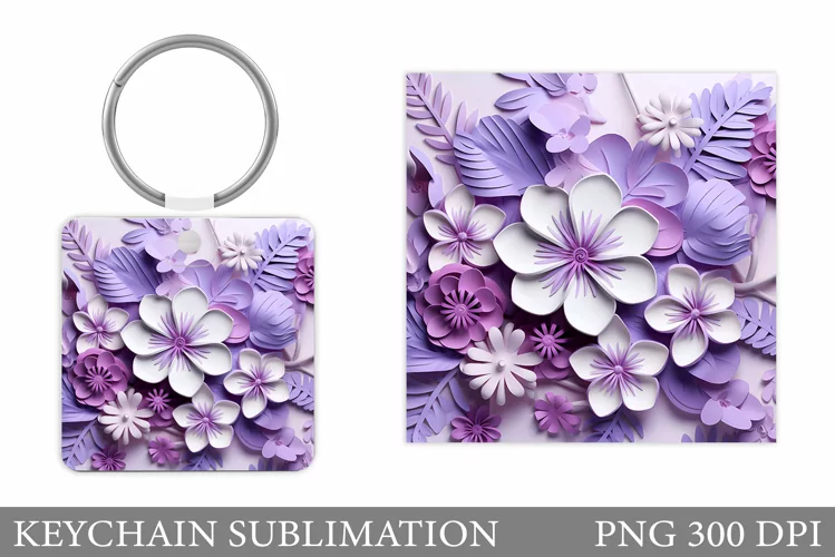 3D Flowers Keychain Design. Flowers Keychain Template