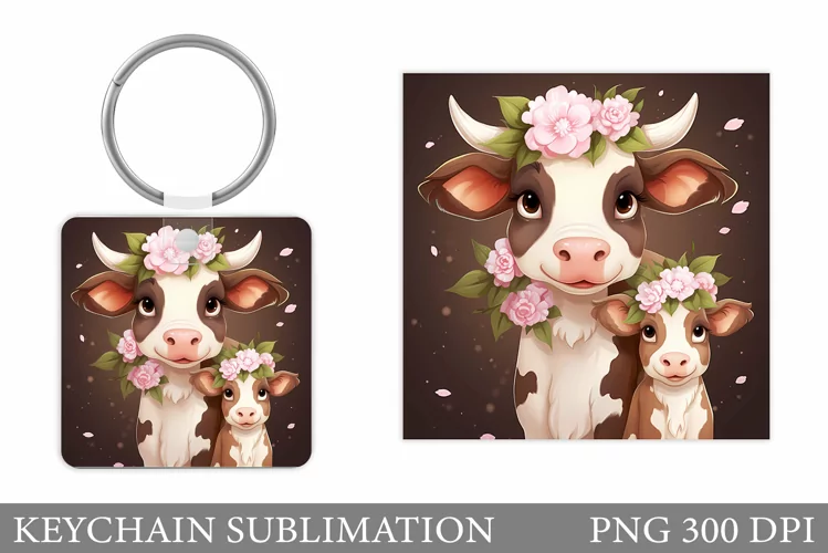 Cute Cow Mother's Day Keychain. Cow Keychain Sublimation