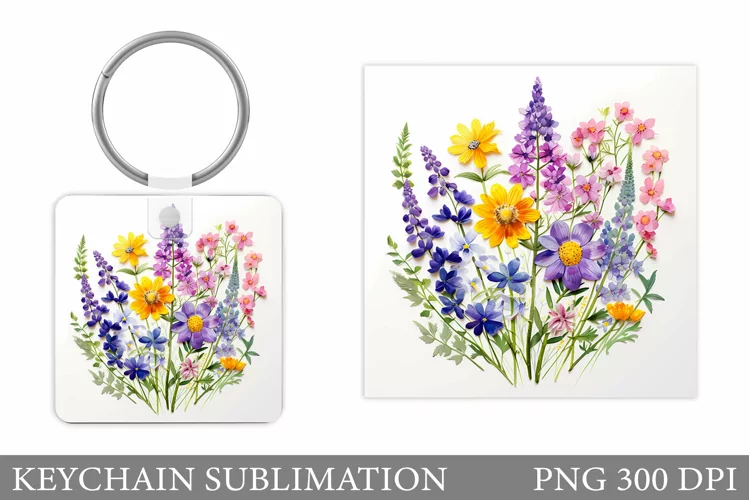 Flowers Keychain Sublimation. Wildflowers Keychain Design