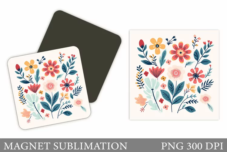 Flowers Square Magnet Design. Flowers Magnet Sublimation