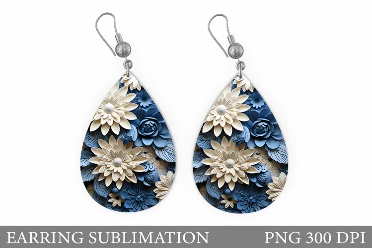 Flowers Earring Design. 3D Flowers Earring Sublimation