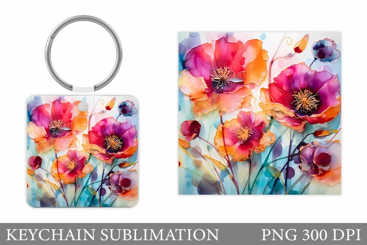 Flowers Keychain Sublimation. Flowers Square Keychain Design