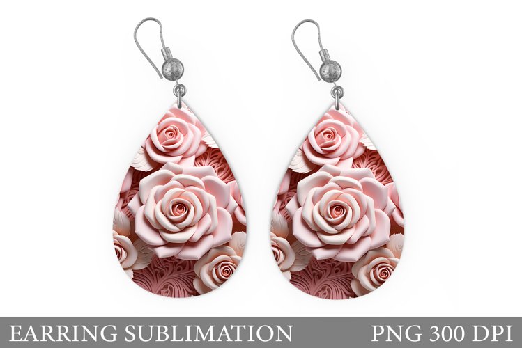 3D Rose Earring Sublimation. Rose Teardrop Earring Design