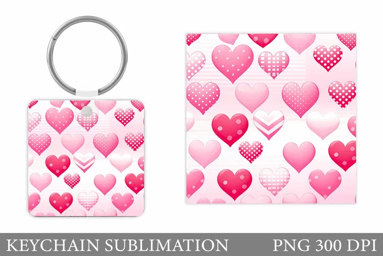 Colorful Hearts Keychain Design. Hearts Keychain Sublimation