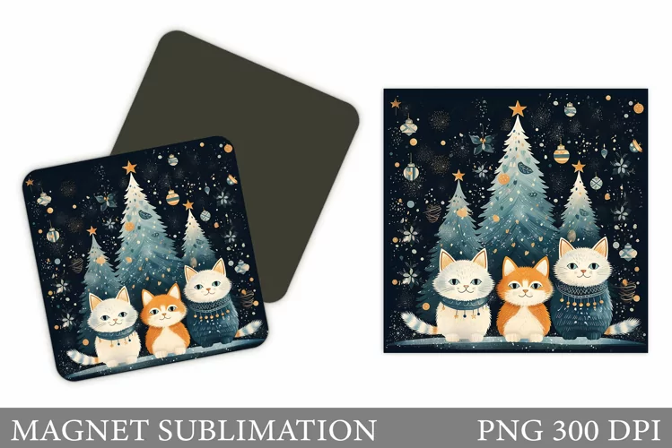 Christmas Cats Magnet. Winter Cat Magnet Sublimation