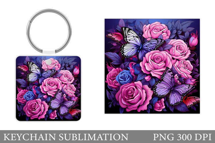 Butterflies Keychain Design. Square Keychain Butterflies