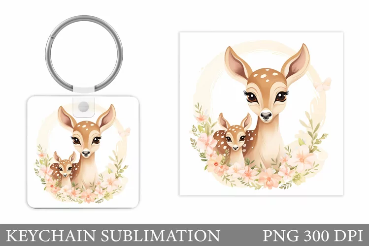 Deer Mother's Day Keychain. Cute Deer Keychain Sublimation