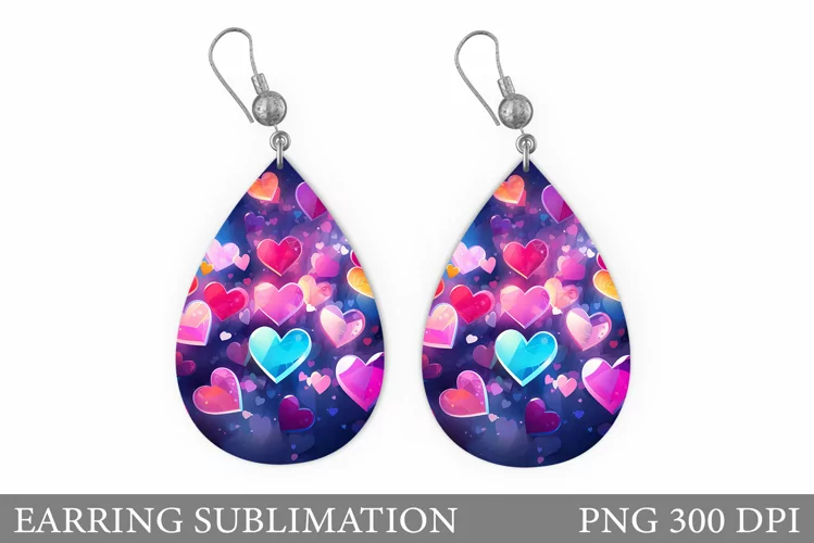 Hearts Earring Sublimation. Valentines Earring Template