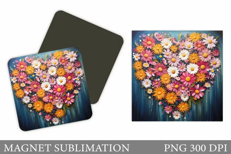 Flowers Magnet Sublimation. Square Magnet Flowers Design