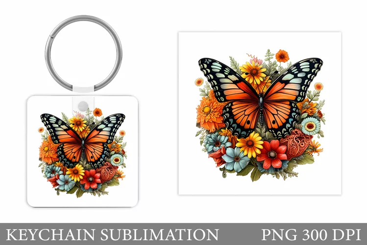 Butterfly Square Keychain. Butterfly Keychain Sublimation