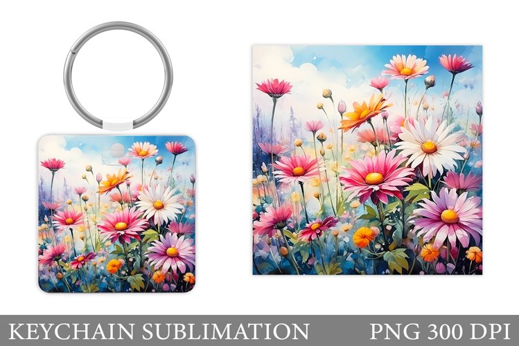 Daisy Flowers Keychain. Summer Keychain Template example image 1
