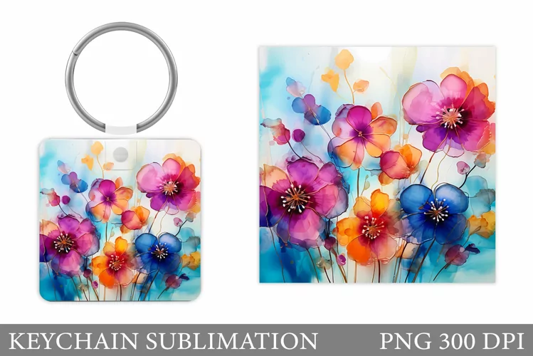 Flowers Keychain Design. Floral Keychain Sublimation