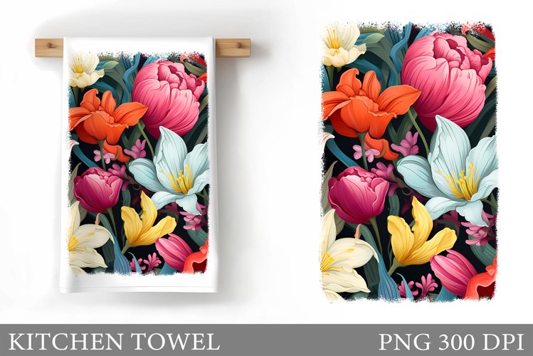 3D Flowers Kitchen Towel. Flowers Summer Kitchen Towel example image 1