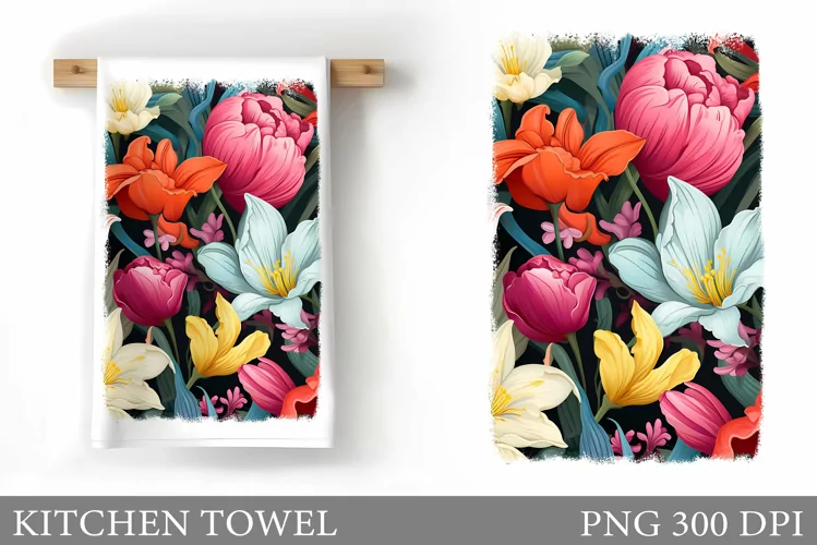 3D Flowers Kitchen Towel. Flowers Summer Kitchen Towel