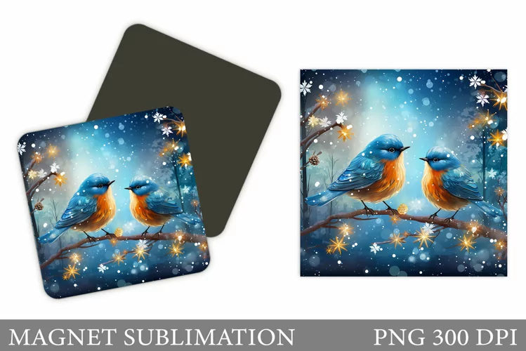 Winter Birds Magnet. Birds Square Magnet Sublimation