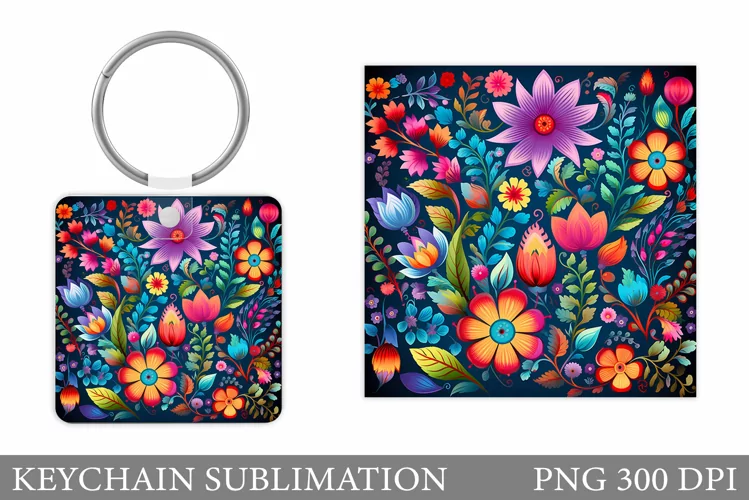 Flowers Keychain Design. Neon Flowers Keychain Template