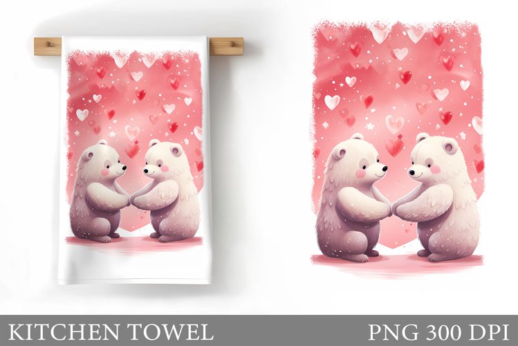 Cute Bears Kitchen Towel. Valentines Kitchen Towel Design example image 1