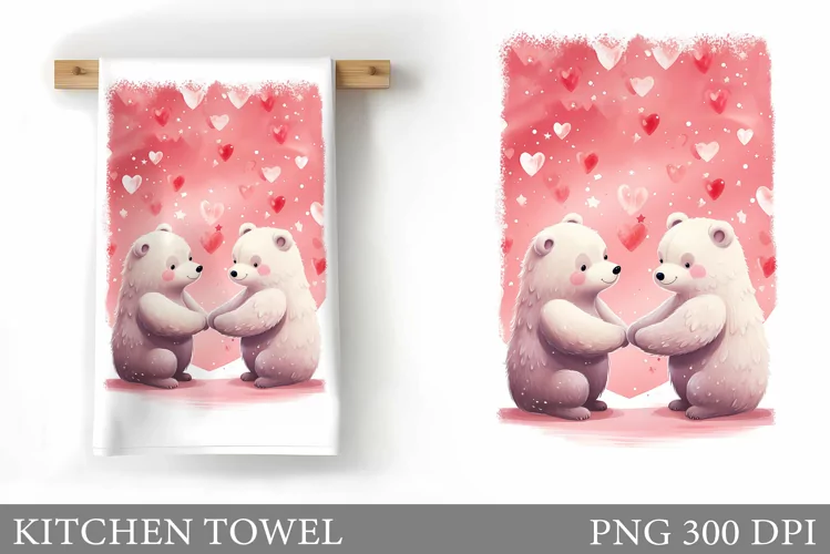 Cute Bears Kitchen Towel. Valentines Kitchen Towel Design
