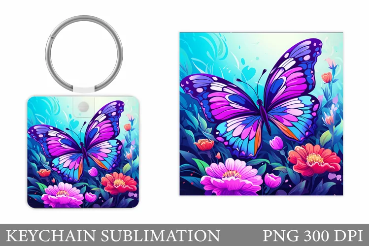 Butterfly Keychain. Flowers Keychain Sublimation