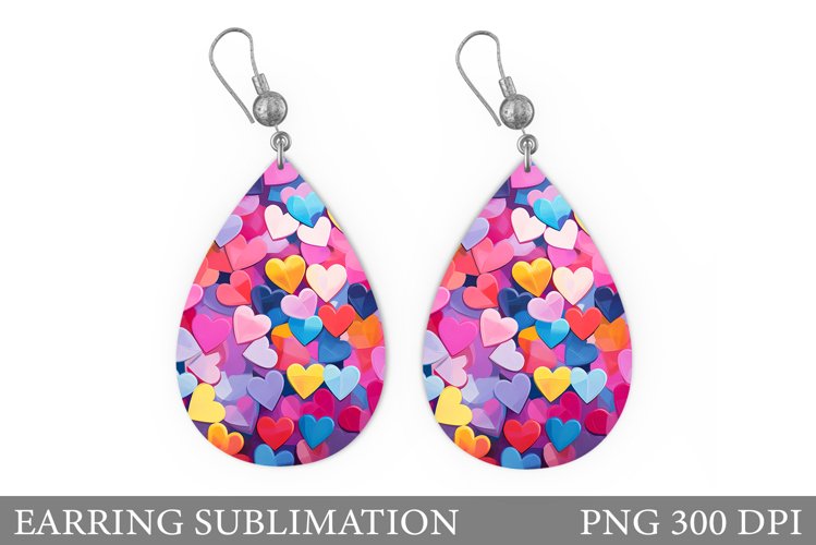 Colorful Hearts Earring. Valentines Teardrop Earring Design example image 1
