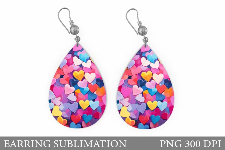 Colorful Hearts Earring. Valentines Teardrop Earring Design