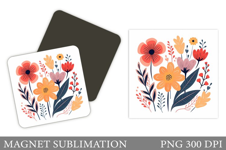 Flowers Square Magnet. Flowers Magnet Sublimation