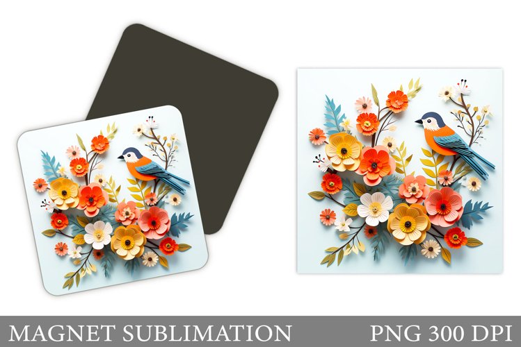 Bird Flowers Magnet. Spring Bird Magnet Sublimation