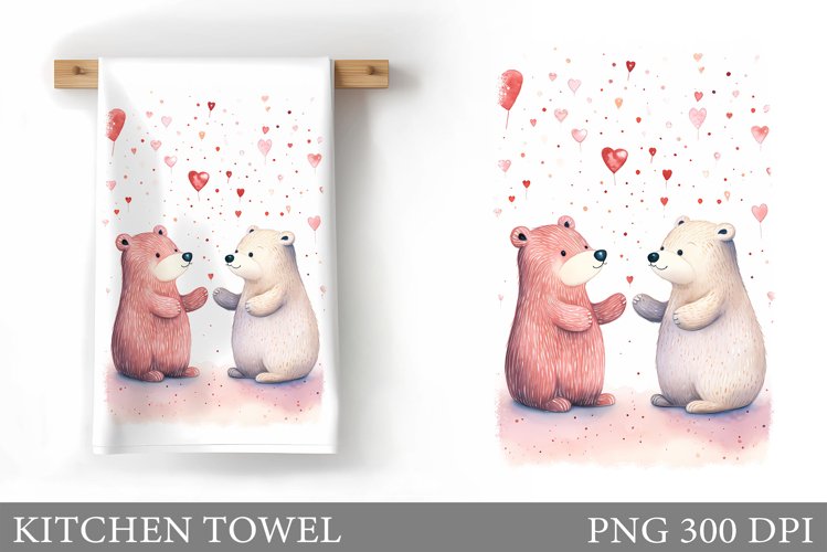 Bears Valentines Kitchen Towel. Kitchen Towel Sublimation example image 1