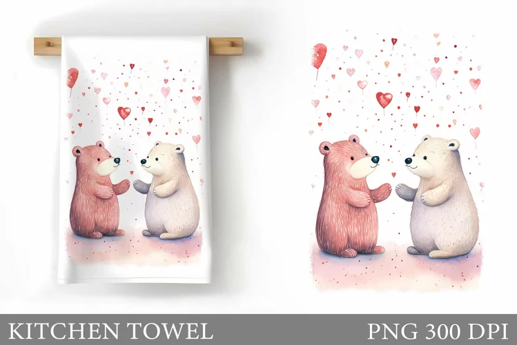 Bears Valentines Kitchen Towel. Kitchen Towel Sublimation