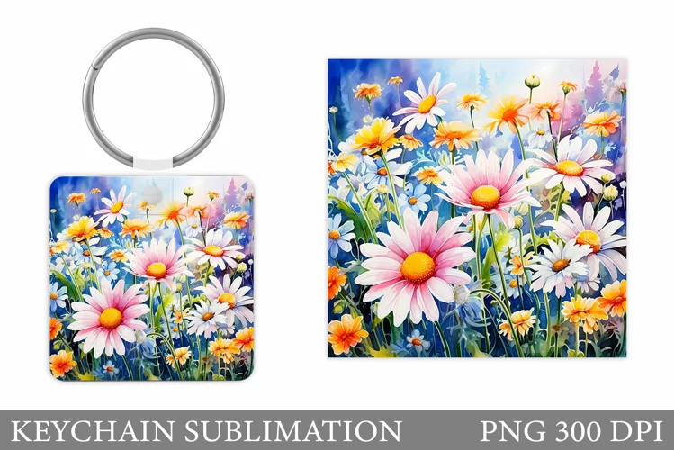 Daisy Flowers Keychain Sublimation. Flowers Keychain Design