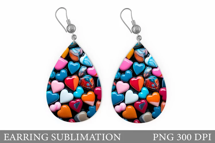 3D Hearts Earring Design. Hearts Earring Sublimation