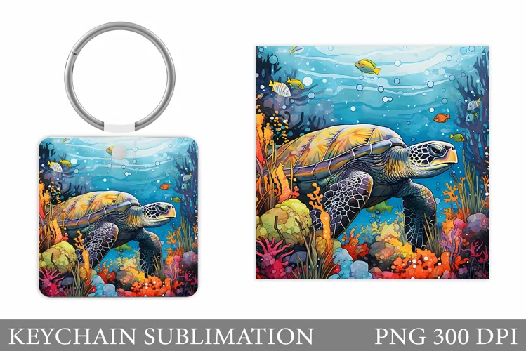 Turtle Keychain Sublimation. Sea Turtle Keychain Design