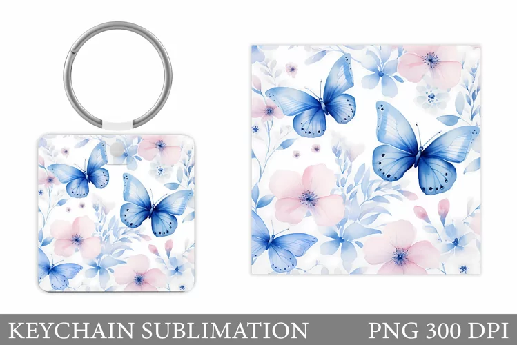 Flowers Keychain Sublimation. Butterflies Keychain Design