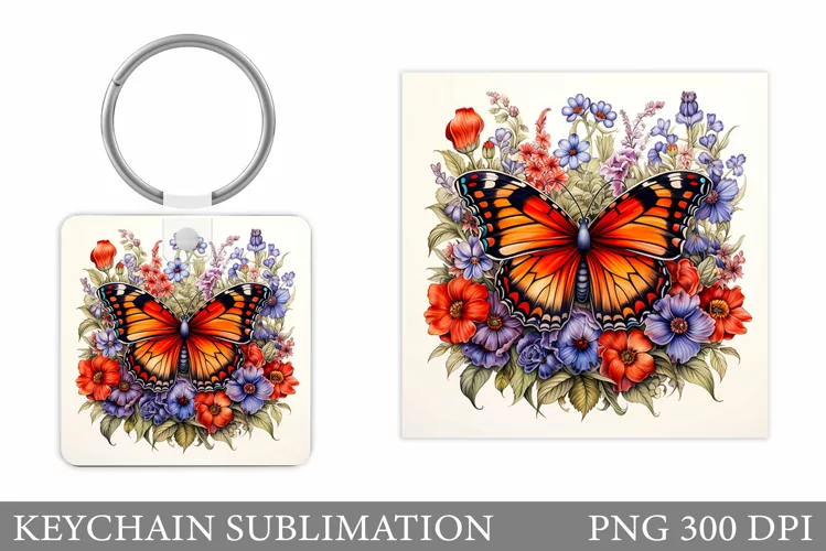 Butterfly Keychain. Butterfly Square Keychain