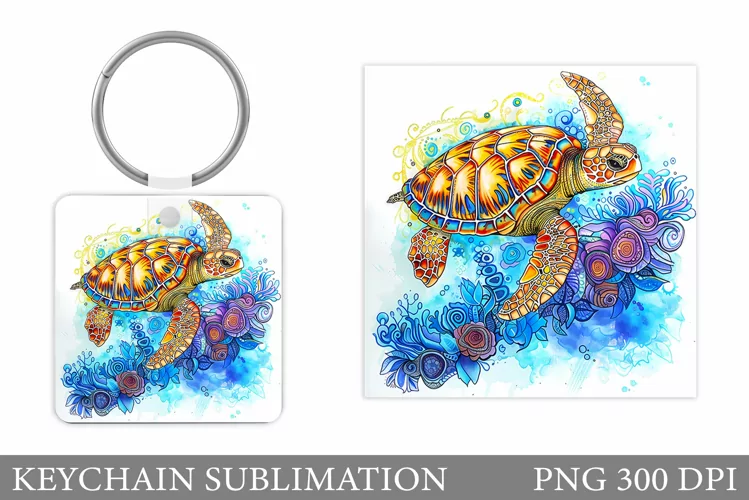 Turtle Keychain Sublimation. Turtle Keychain Design