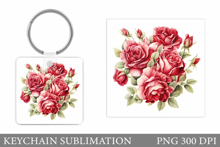 Roses Keychain Sublimation. Flowers Keychain Design