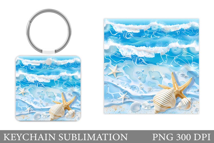 3D Seashell Keychain Sublimation. Sea Keychain Design