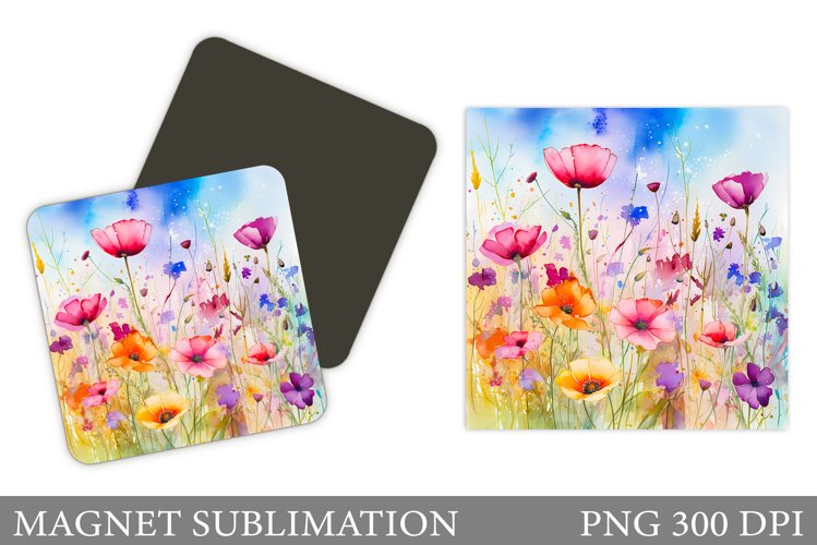 Flowers Square Magnet Design. Wildflowers Magnet Sublimation