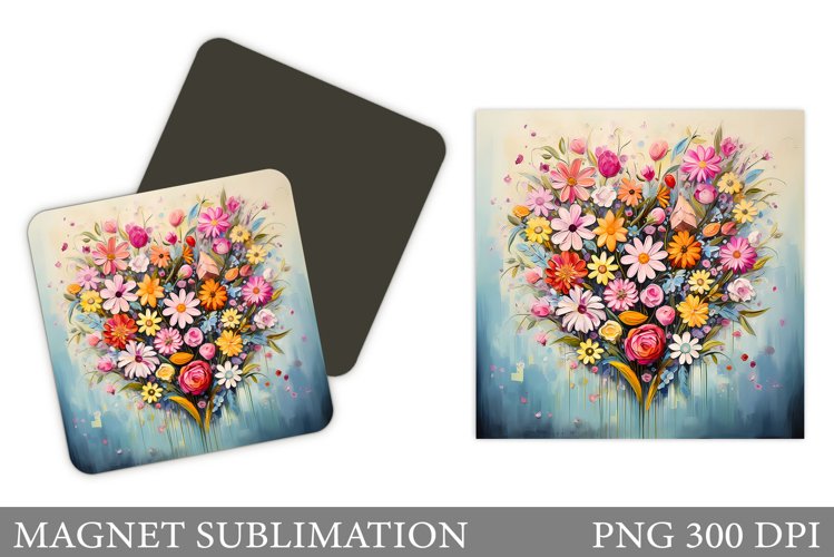 Flowers Magnet Design. Heart Flowers Magnet Sublimation